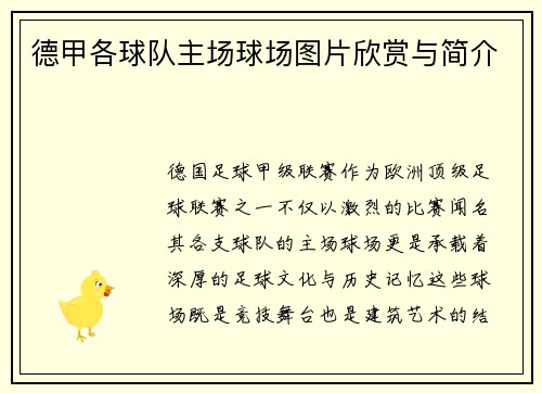 德甲各球队主场球场图片欣赏与简介